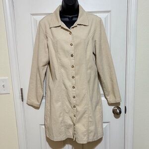 Real Comfort Women's Cream Long Button-Up Corduroy Coat Size 8